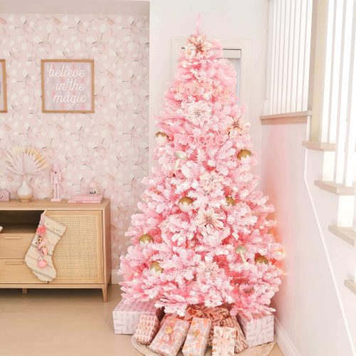 Duchess Pink Flock Artificial Christmas Tree2