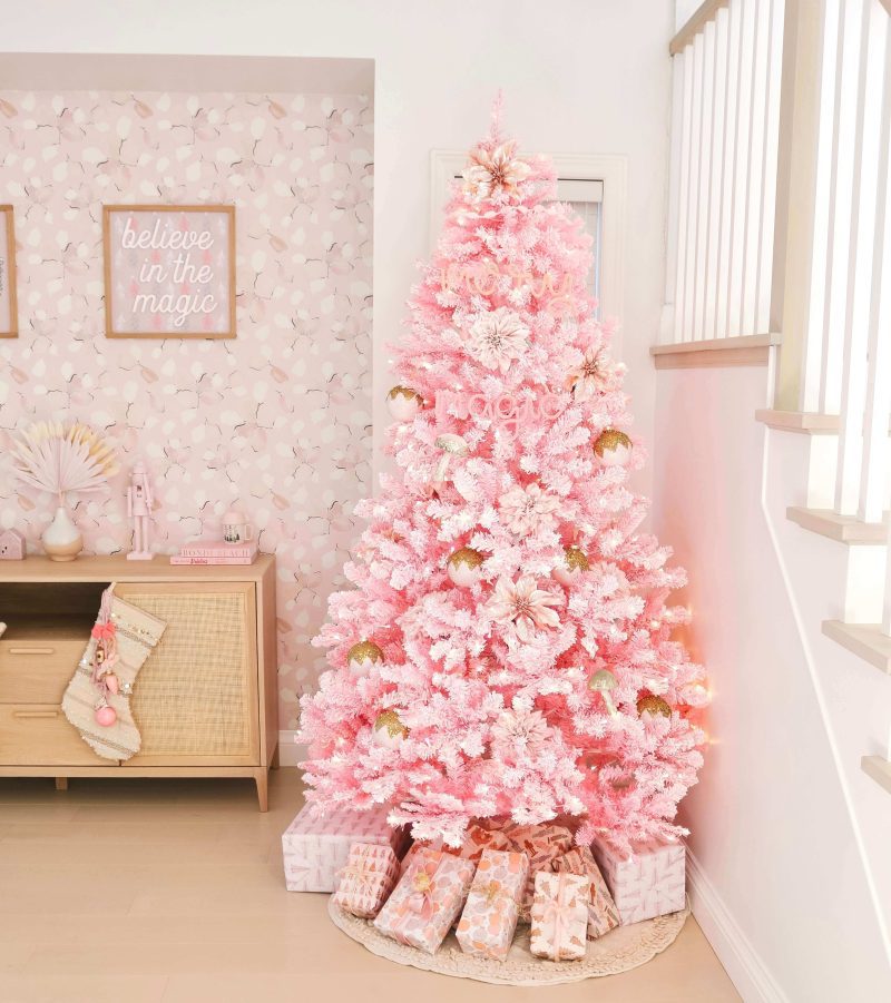 Duchess Pink Flock Artificial Christmas Tree2