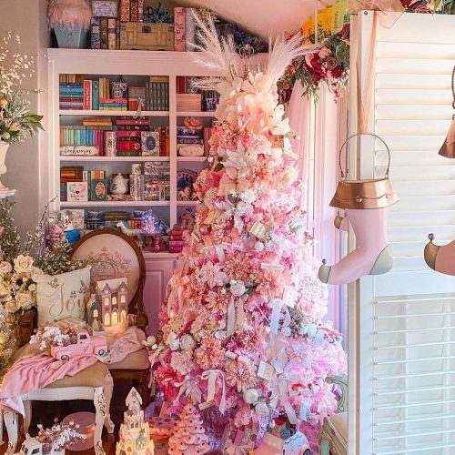 Duchess Pink Flock Artificial Christmas Tree3