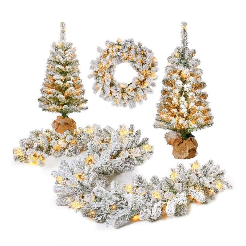 king flock artificial tree wreath garland led collection set